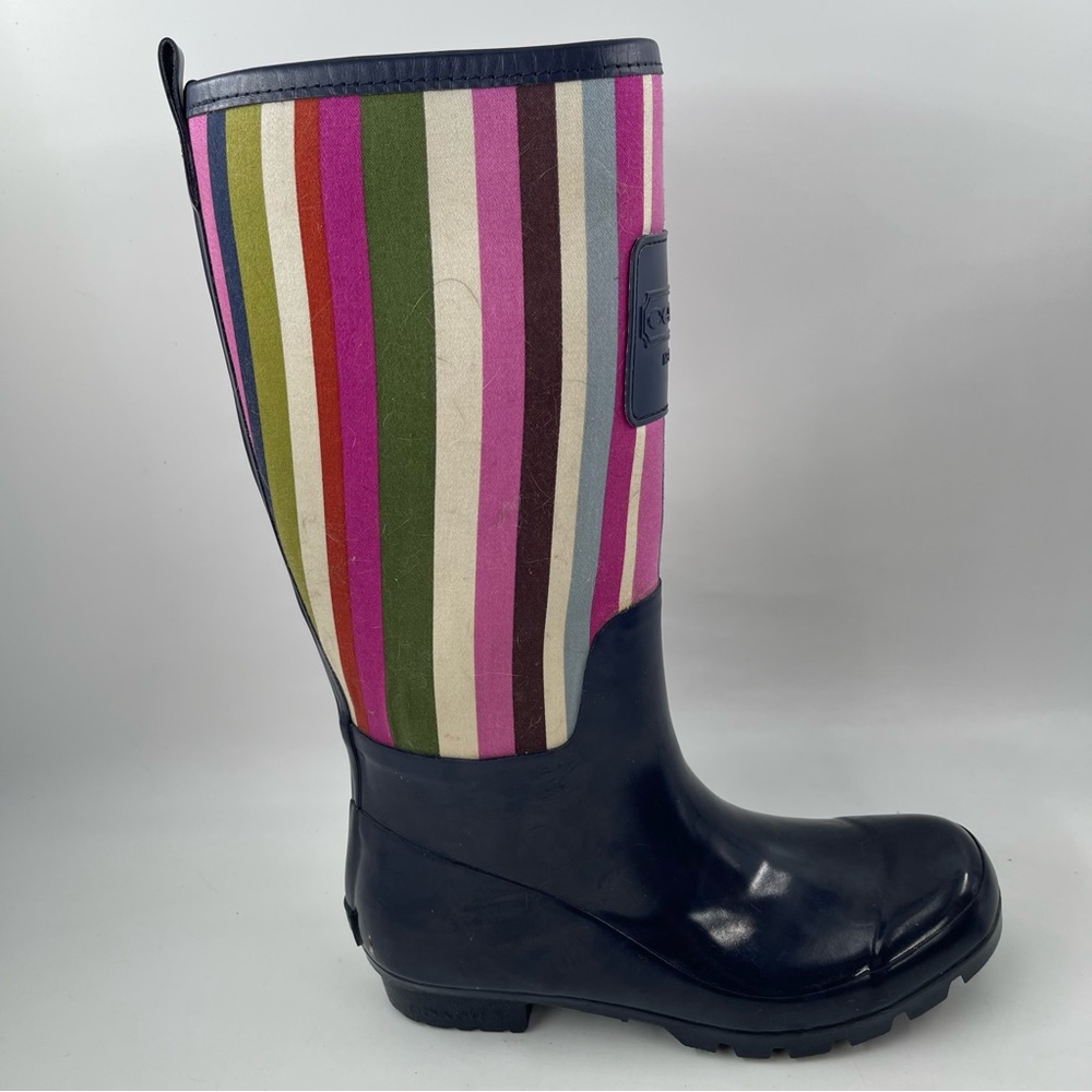 Coach Women’s Pearl Legacy-SZ 6B-Waverly Striped Mid-Calf Q1574 Rain Boots
